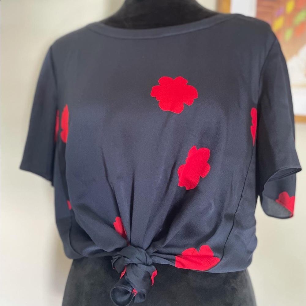 Banana Republic Navy Top with Red Flowers